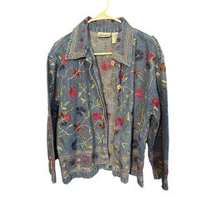 Vintage Units Embroidered Floral Denim Jacket Large